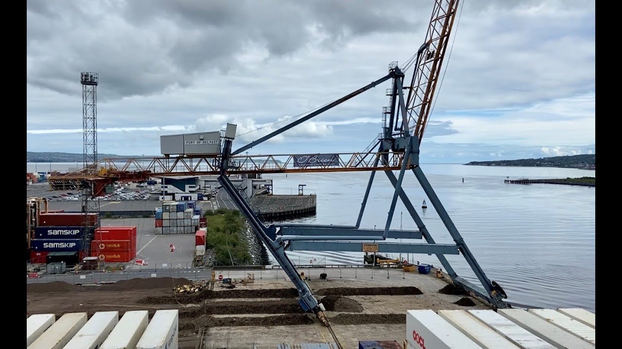 STS Container Crane Demolition By Way of Controlled Collapse - Belfast Harbour, Northern Ireland