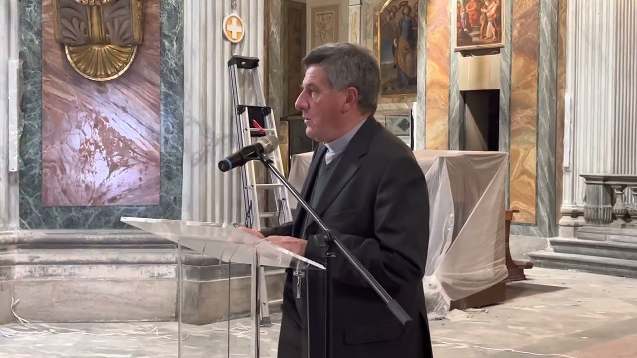 Monsignor Piero Delbosco (vescovo di Cuneo) a presentazione lavori restauro Cattedrale di Cuneo