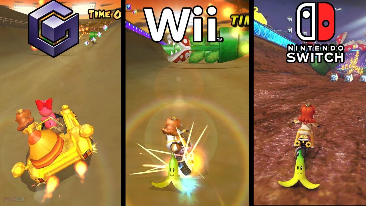 Waluigi Stadium - Mario Kart Double Dash (GCN) vs. Mario Kart Wii vs. Mario Kart 8 Deluxe (Switch)