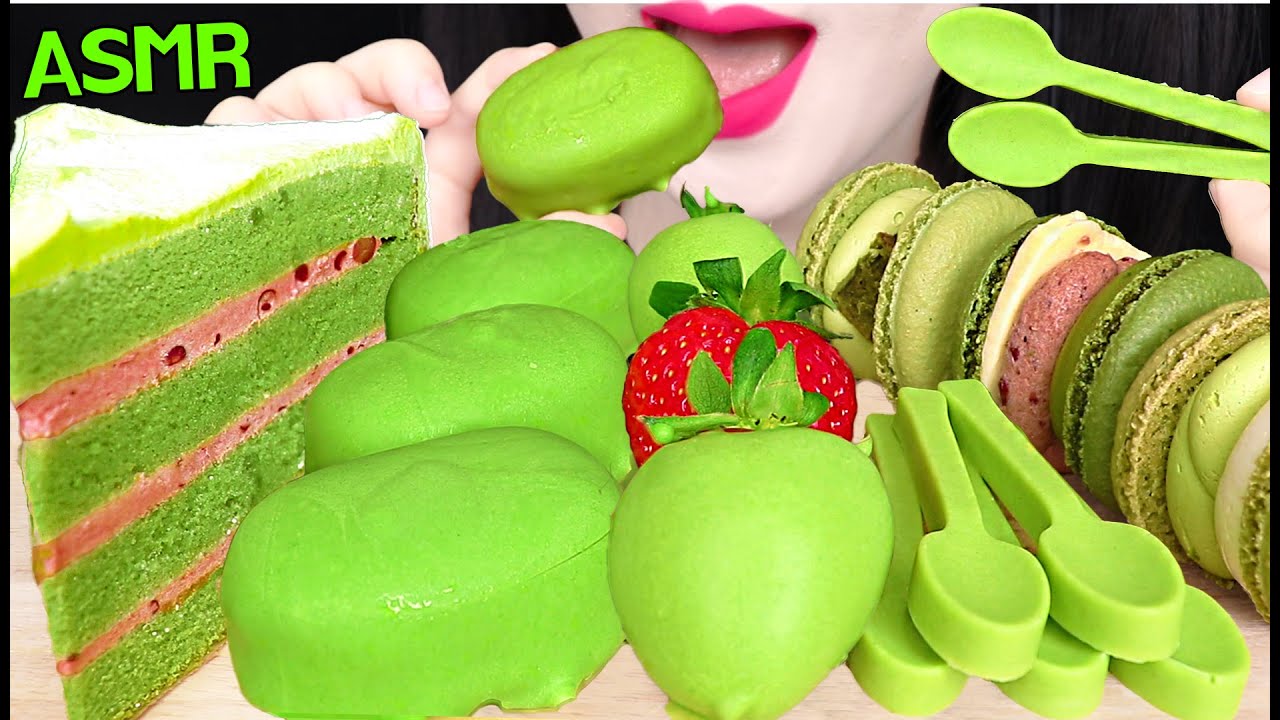 ASMR GREEN TEA CHOCOLATE ICE CREAM, EDIBLE SPOON 녹차 초콜릿 아이스크림, 먹는 숟가락 먹방 JANE ASMR 제인