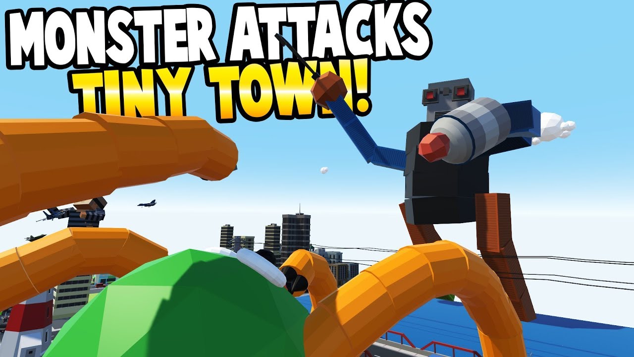 CARTOON MONSTER FIGHTS GIANT TOY ROBOT! - Tiny Town VR Gameplay - Creating A Toy Model Cartoon City!