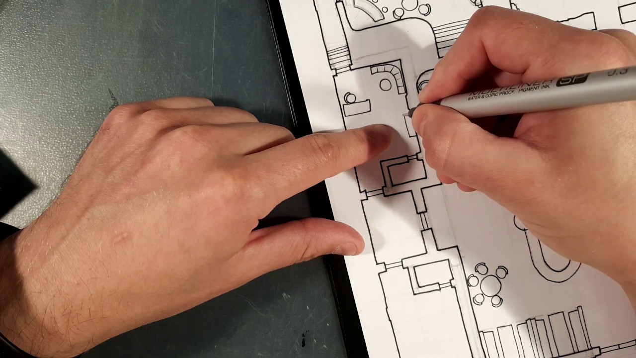DRAWING AN RPG MAP: Drawing the line art for a Sci-Fi Cantina - Part 2