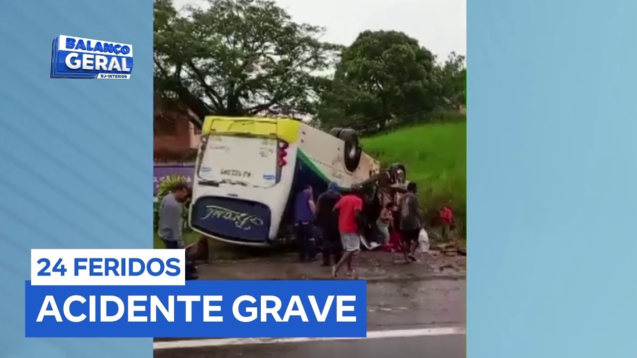 &Ocirc;nibus capota na BR-356 e deixa 24 pessoas feridas em Itaperuna (RJ)