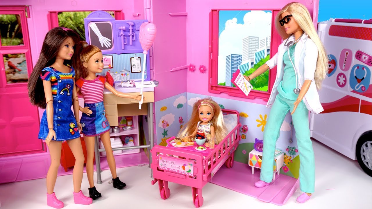 Barbie Chelsea Sick Morning Routine - Doll Hospital Room  & Barbie Pediatrician