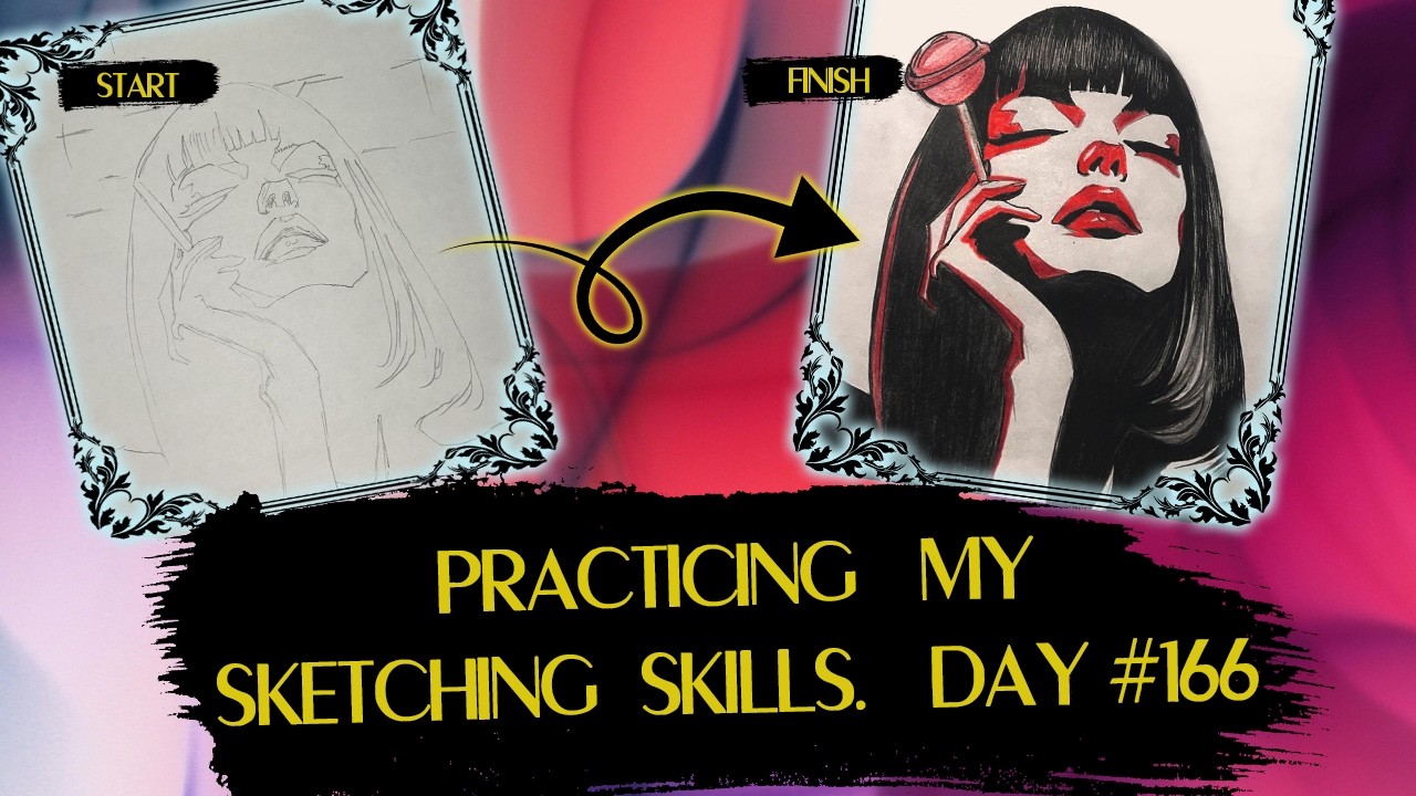 How to draw a simple girl's face sketch | Black & Red | Calm, relaxing music