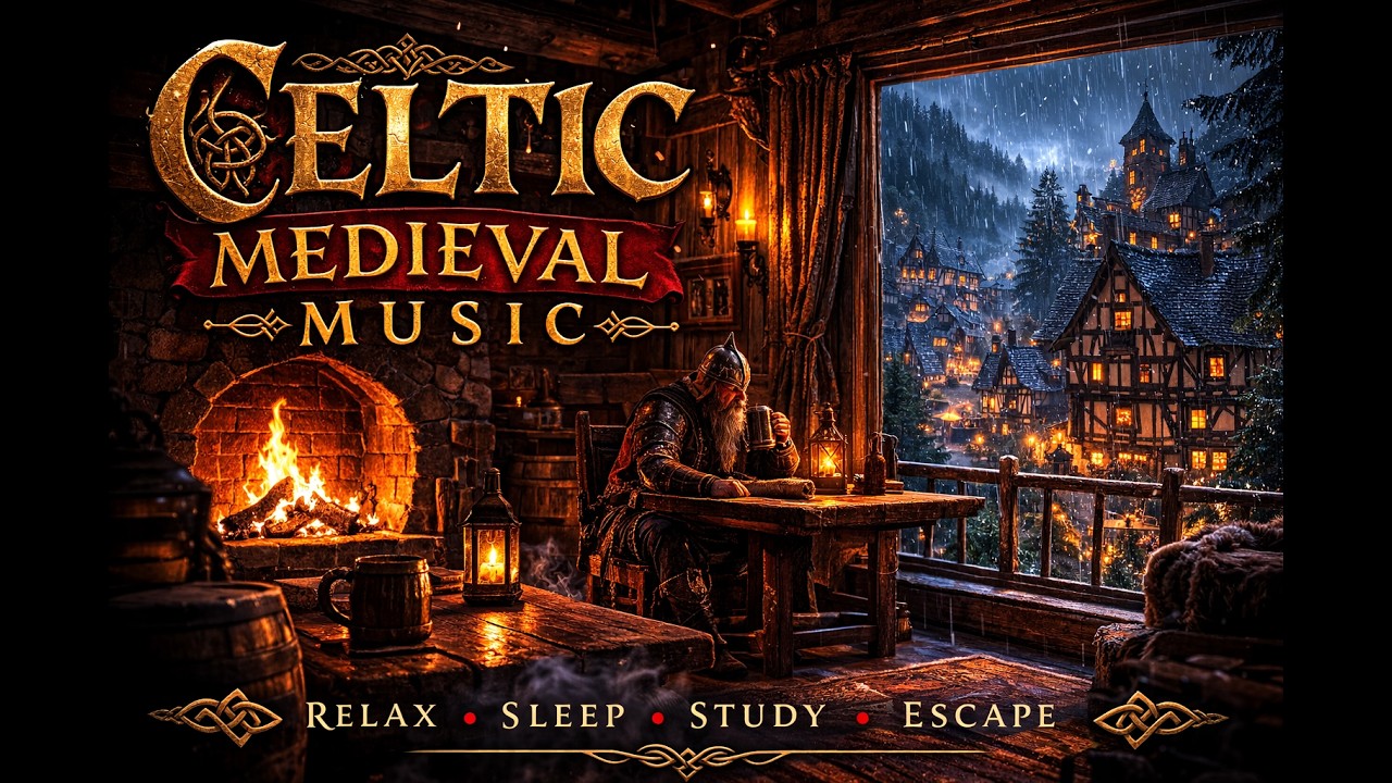 Rainy Medieval Tavern Night 🍺🔥 Cozy Fireplace & Storm Ambience for Deep Sleep (6 Hours)