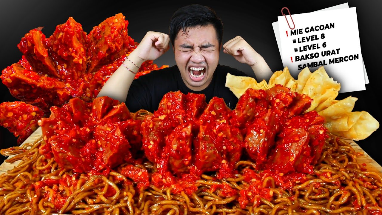 MUKBANG MIE GACOAN LEVEL 8 EXTRA BAKSO URAT BOGEM MEKAR SAMBAL MERCON PEDAS