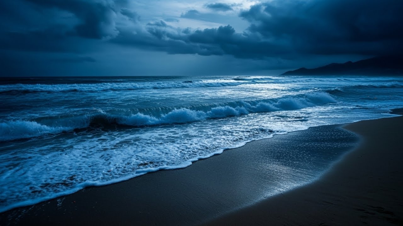 Night Ocean Wave Sounds for Deep Sleep, Relaxation, Stress Relief, and Insomnia Therapy