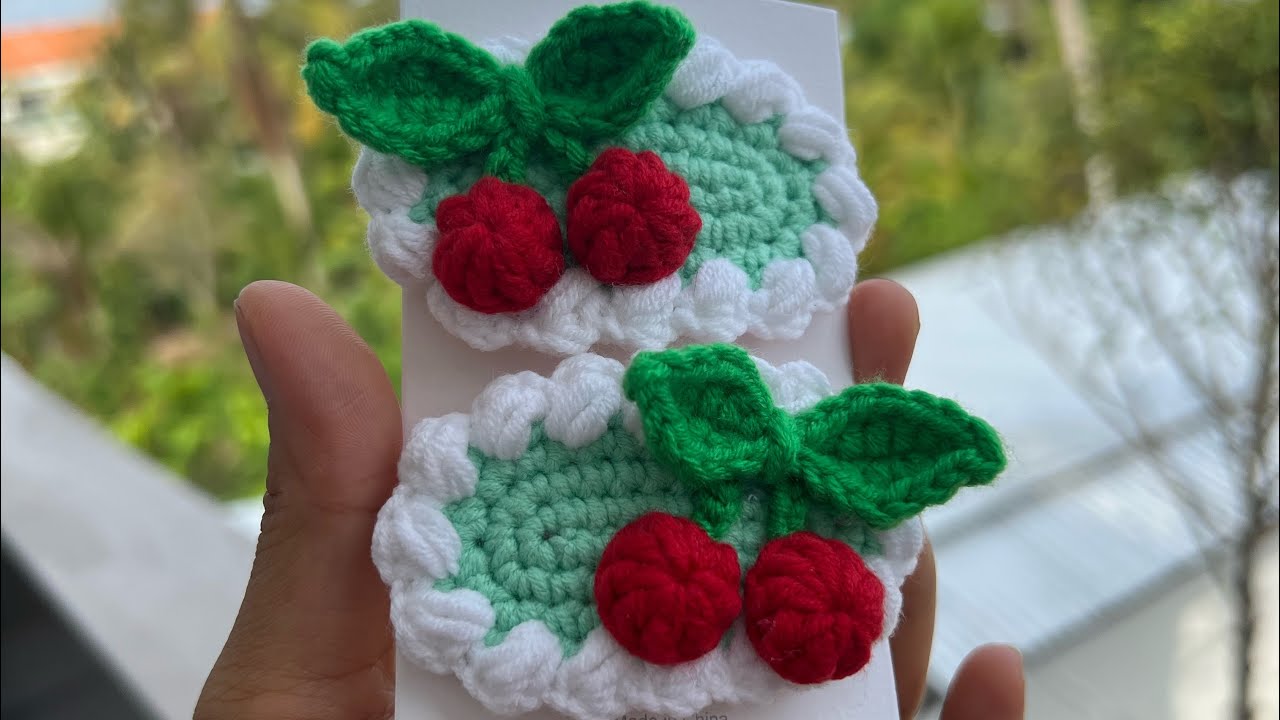 How to crochet cherry hair clips | móc kẹp tóc len trái cherry  | 