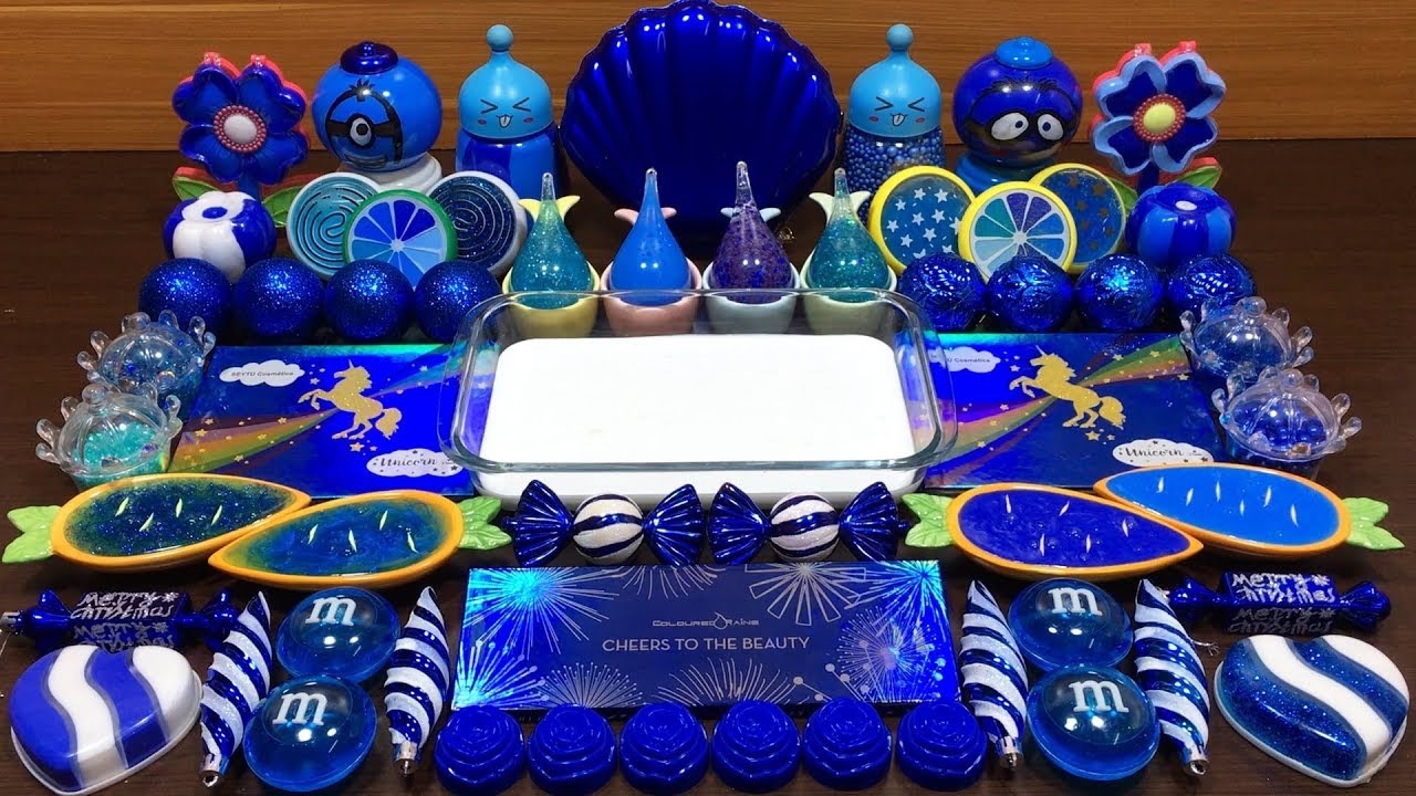 Blue Slime | Mixing Random Things into Glossy Slime #201