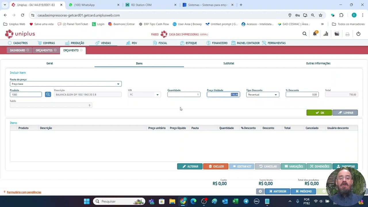 Uniplus Web integrado com WhatsApp