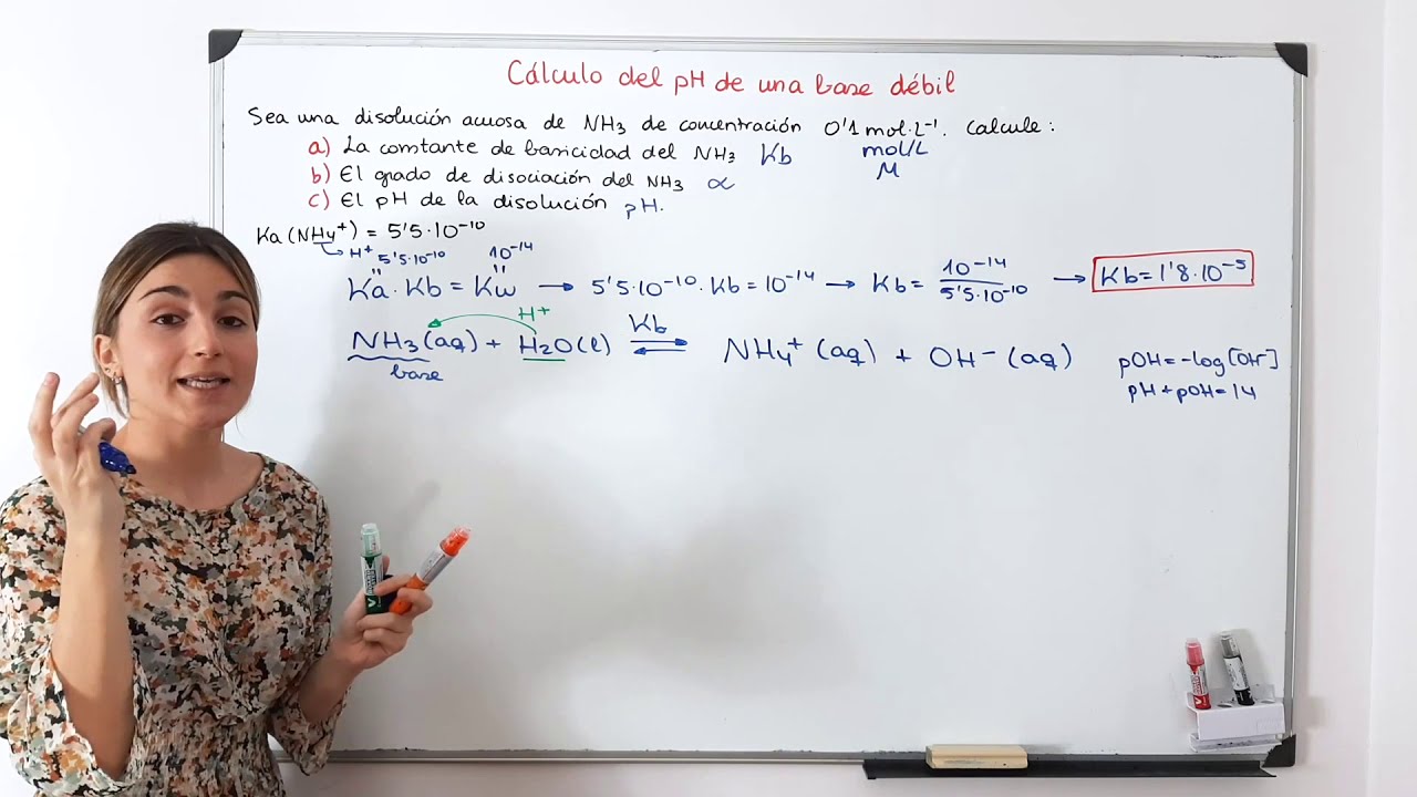 Cálculo del pH de una base débil