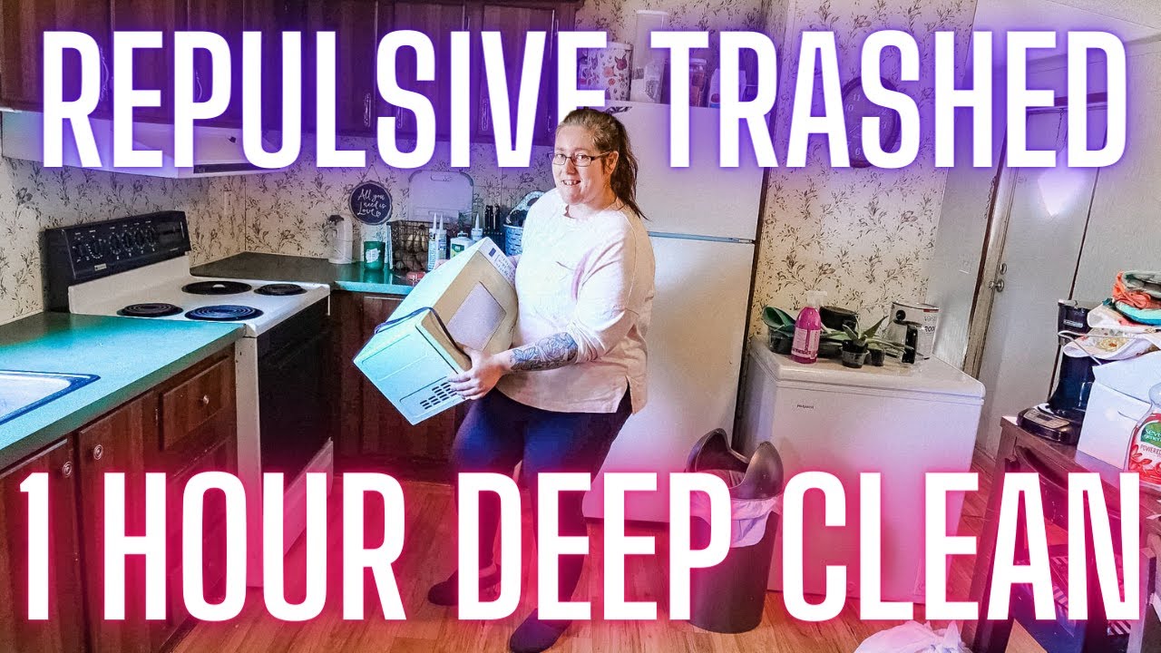1 HOUR MOBILE HOME CLEAN WITH ME | EXTREME ULTIMATE WHOLE HOUSE DISASTER TRASHED CLEANING MOTIVATION