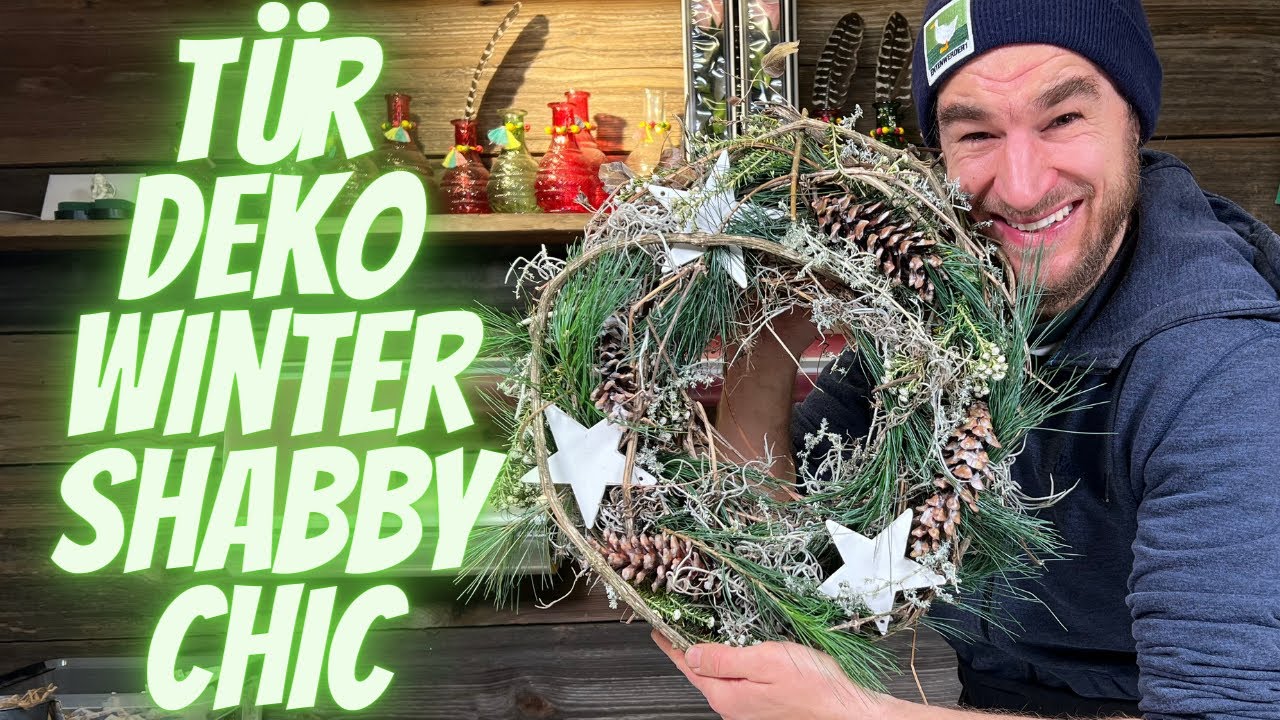 Winter Kranz für an die Türe selber machen - Shabby Chic DIY -  Türdeko Idee