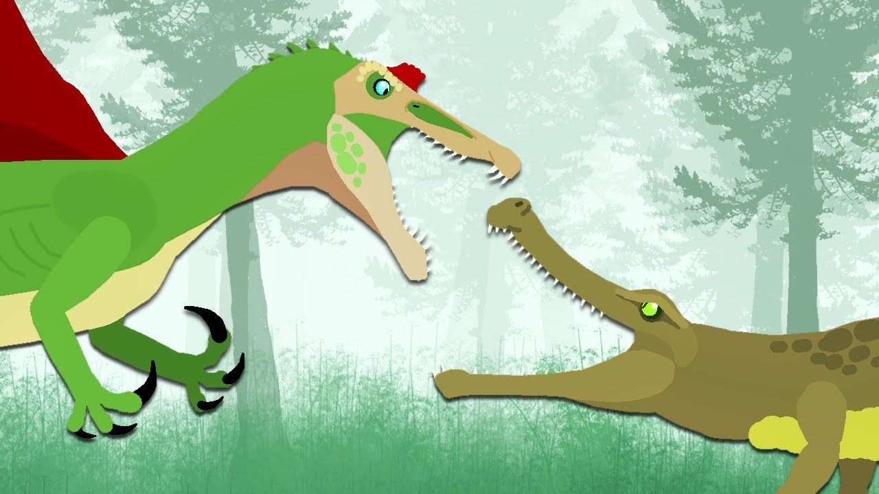 Dinosaurs cartoons battles: Spinosaurus vs Sarcosuchus | DinoMania