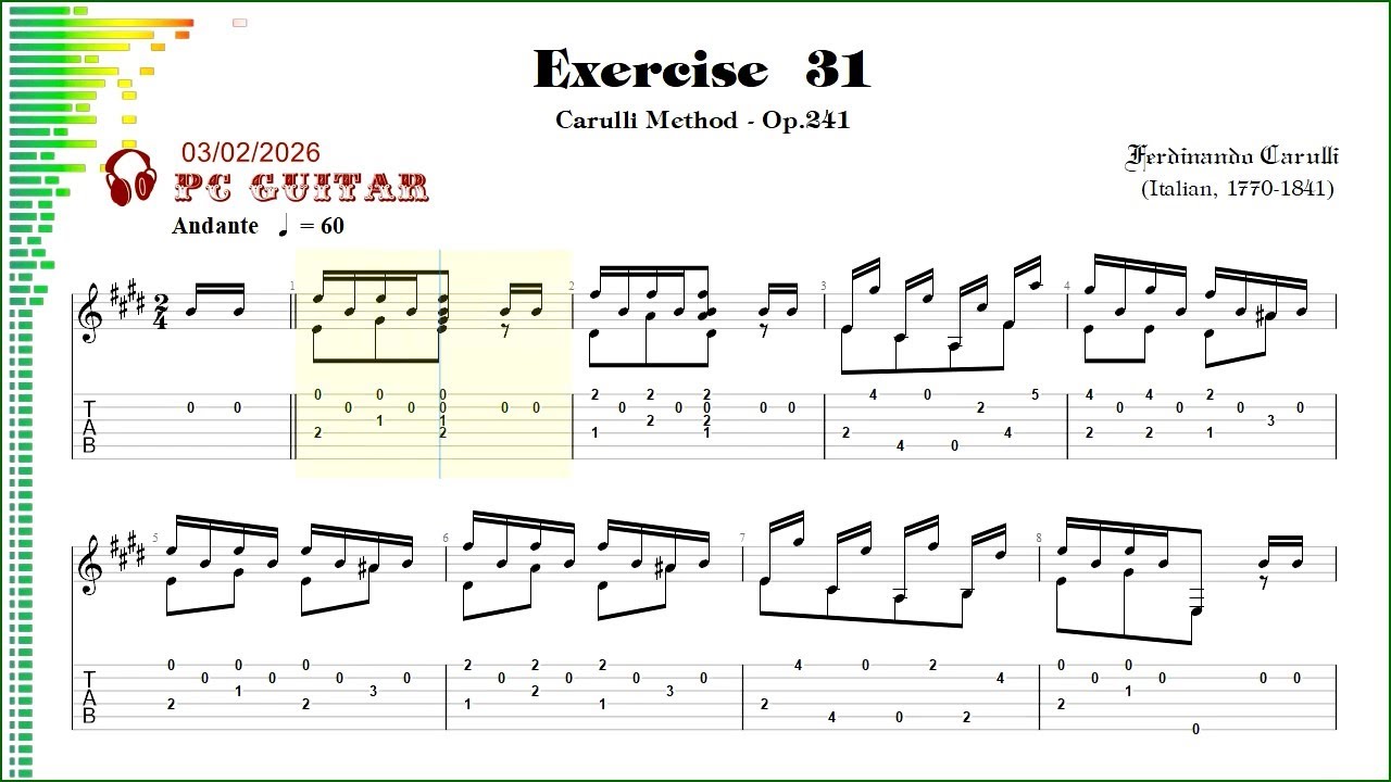 Carulli method, Exercise 31 (Andante), guitar