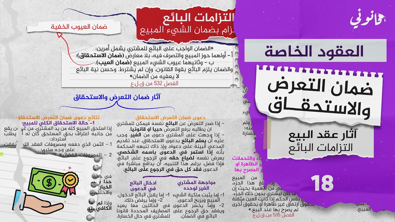التزام البائع بضمان التعرض والاستحقاق | آثار عقد البيع 2 | العقود المسماة/ الخاصة | شرح مبسط بخطاطة