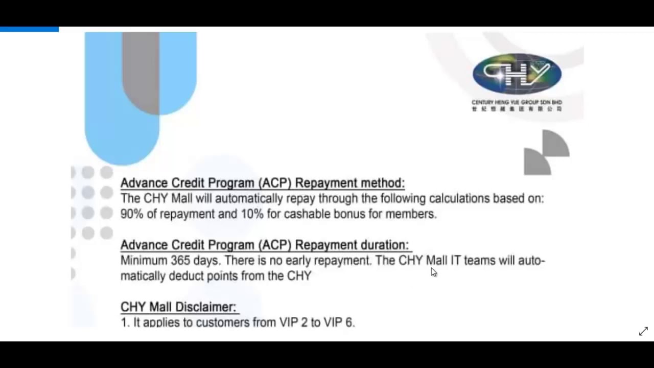 CHY BUSINESS   Advance Credit Program Repayment Method and Updates