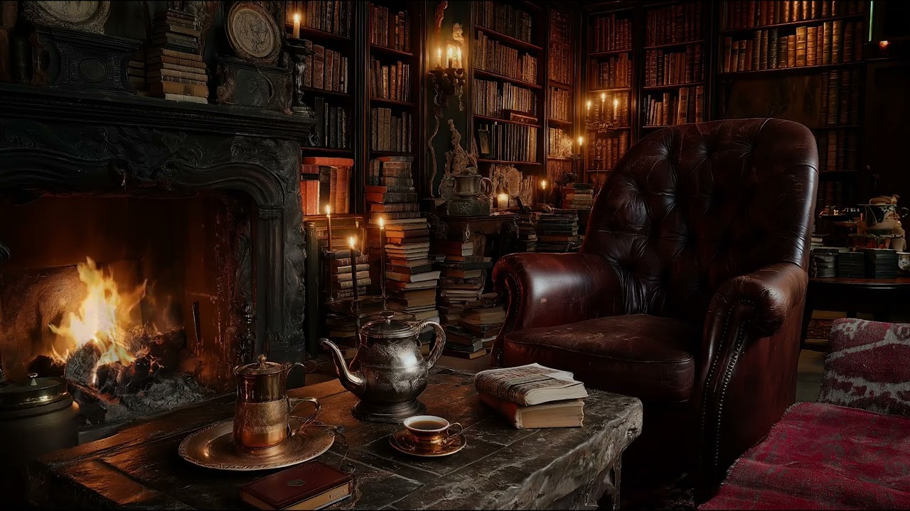 Gentle Fireplace Sounds in a Cozy Library Ambience for Relaxation, Sleep, and Mindful Reading
