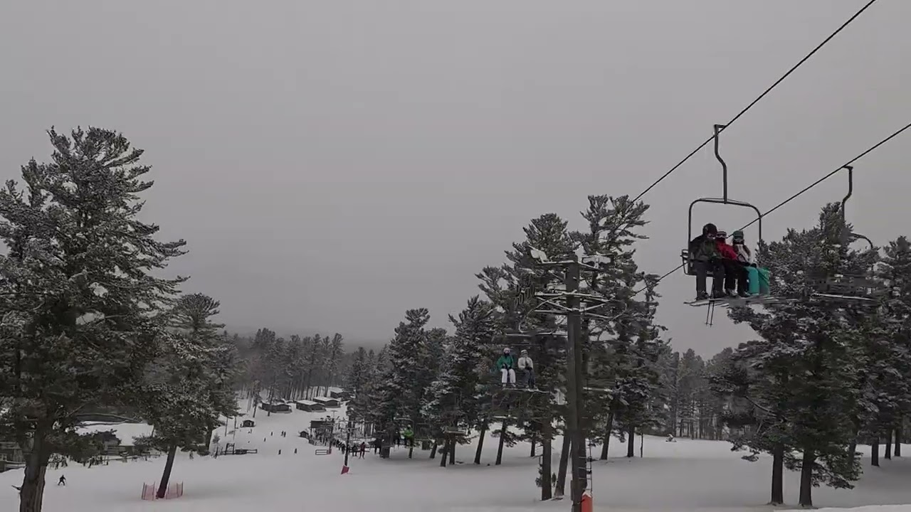 Skiing down the terrain park!