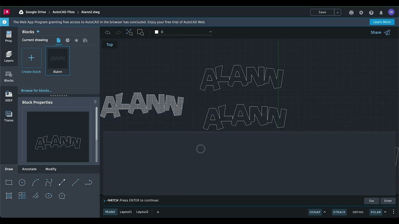 AutoCAD Web 011   Hatch Changing Hatch Propert