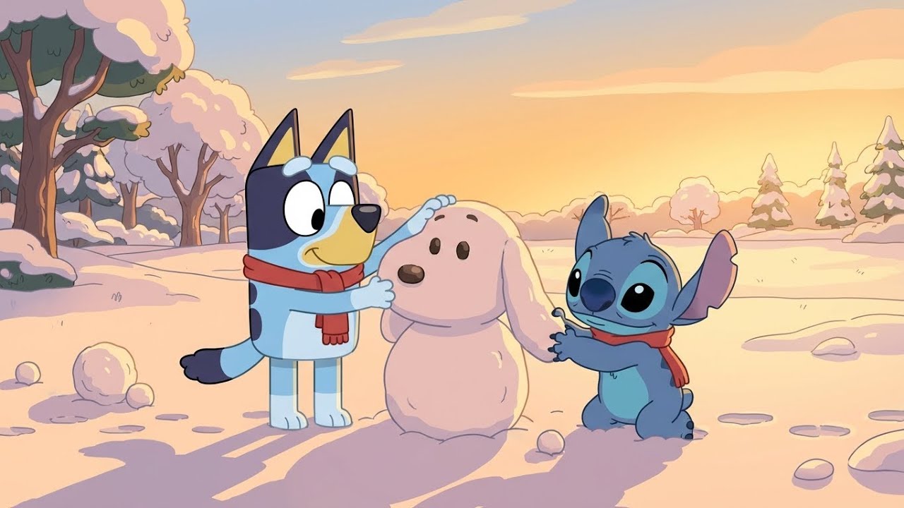 Stitch & Bluey Winter Snowman Day ❄️ Soft Lofi Beats for Cozy Moments 💫 Peaceful Snowy Afternoon