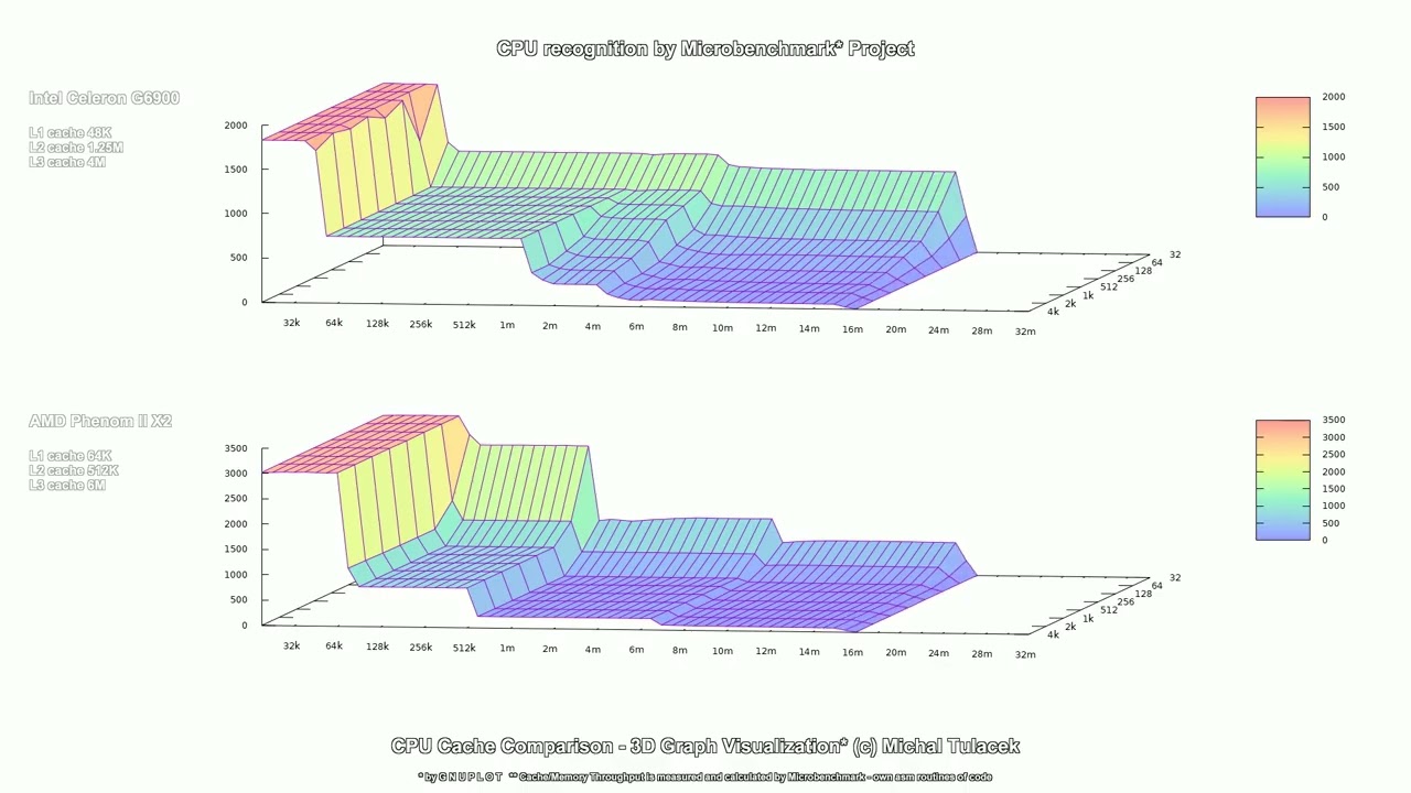Celeron G6900 & Phenom II X2 * CPU recognition by Microbenchmark- Cache Compare 3D Graph 035