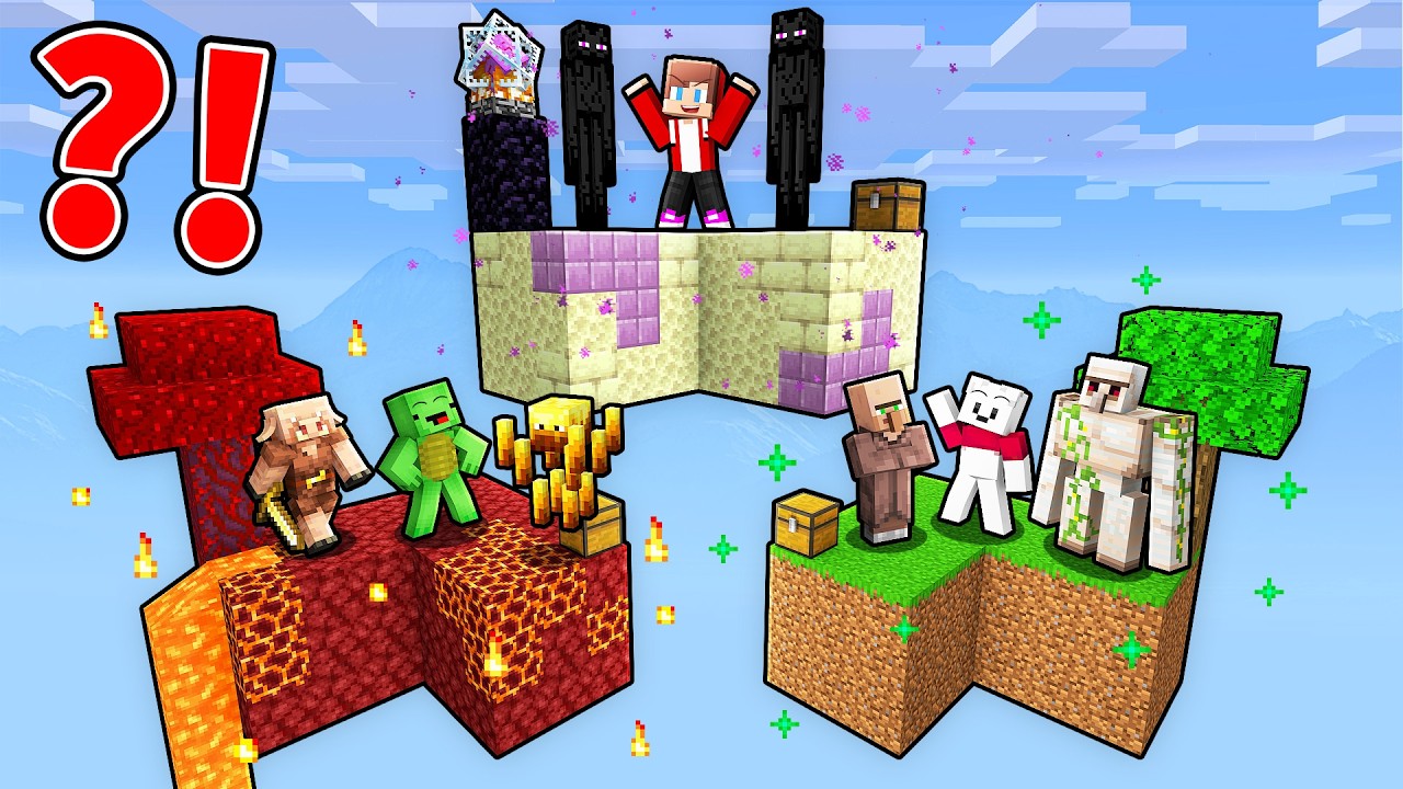 JJ vs Mikey vs Carrie: DIMENSION SKYBLOCK BATTLE in Minecraft - Maizen