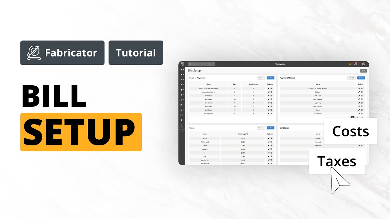 Bill Setup | Fabricator