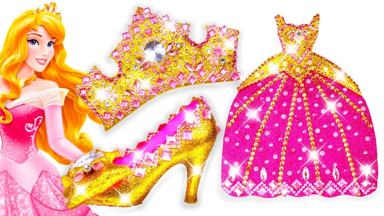 💖 Play Doh Making Colorful Sparkle Disney Princess Aurora Dress 👗 High Heels Crown Castle Toys
