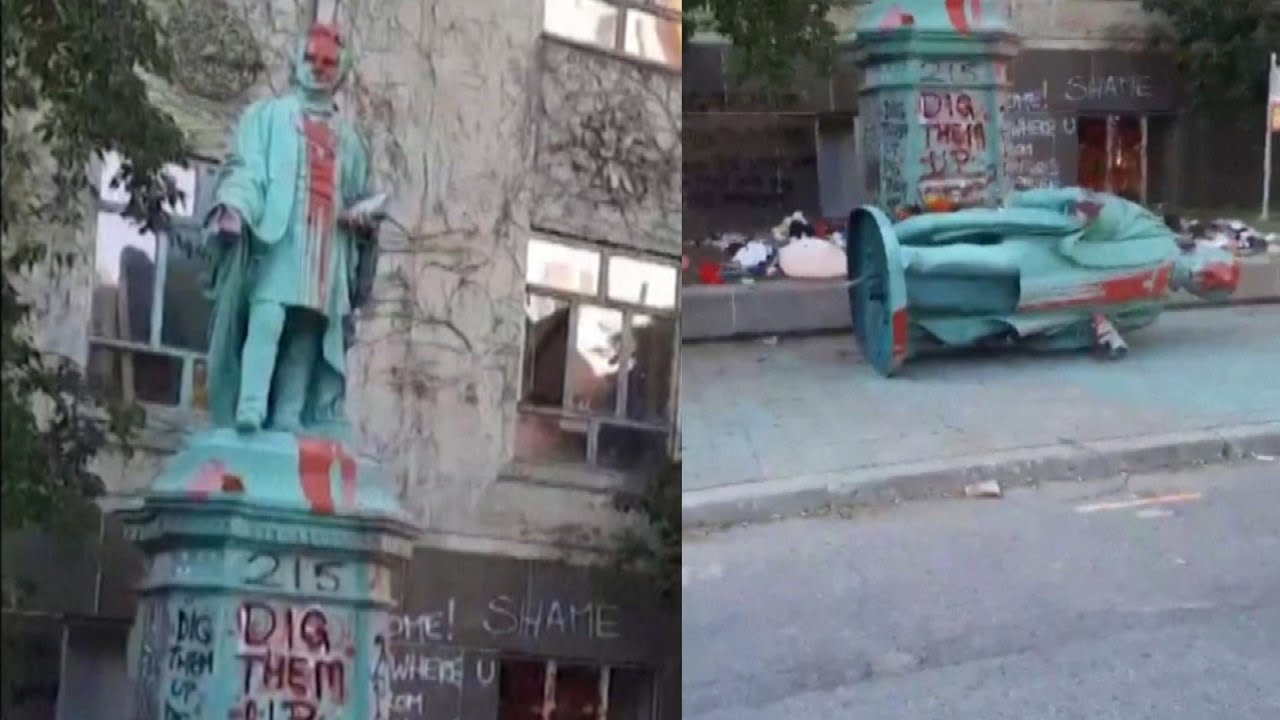Protesters Tear Down Statue of Residential Schools Founder