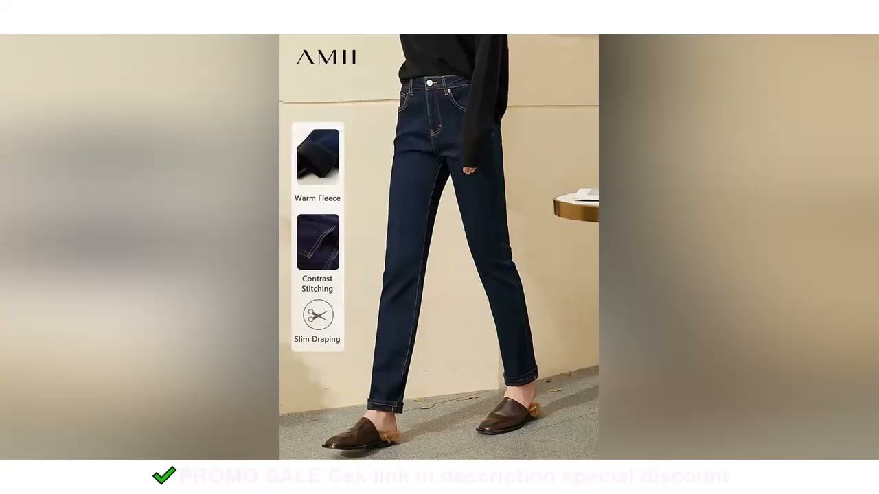 AMII Minimalism Jeans for Women 2025 Autumn Slim Feet Fashion Casual All-match Cotton Slight Strech