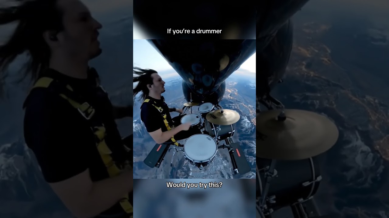 Crazy first drummer to play strapped the a helicopter #sora #helicopter #aiartist