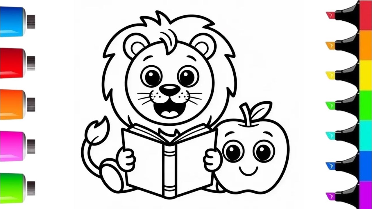 🦁 lion And Apple Reading Book || Coloring Tutorial 