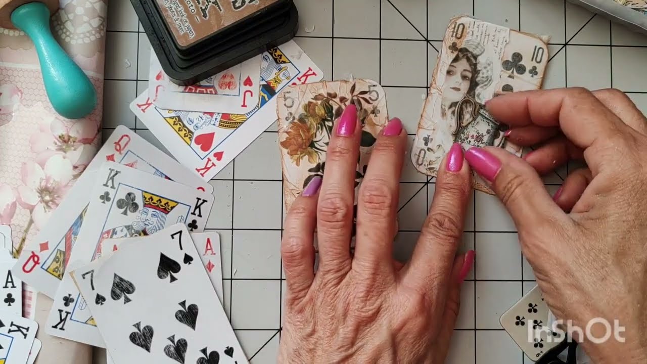 EMBELLISSEMENT FACILE/avec cartes a jouer #scrapbooking #shabby #debutant #vintage