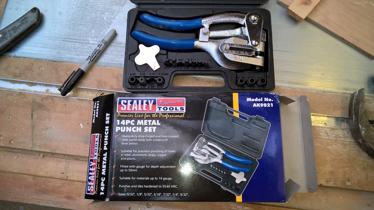 Sealey AK9821 Metal Punch Set, cutting holes & slots in 14 gauge steel to make adjustable brackets
