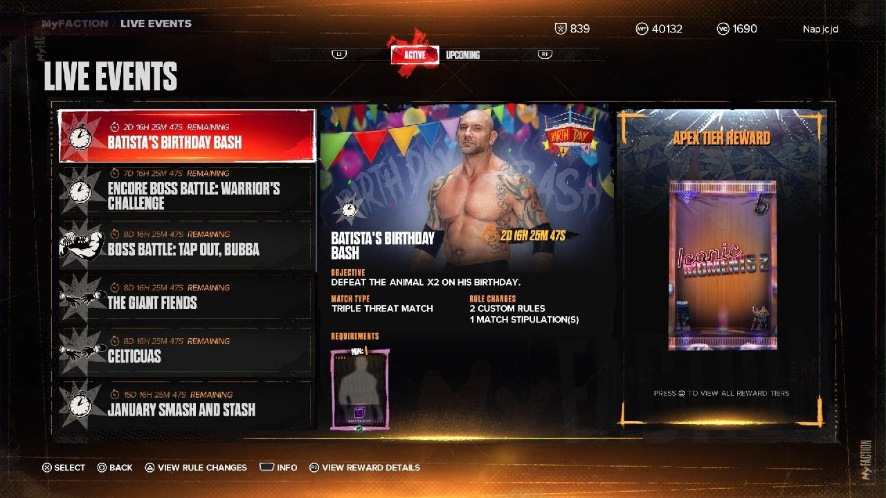 WWE 2K24 Batista's Birthday Bash MyFACTION Live Event