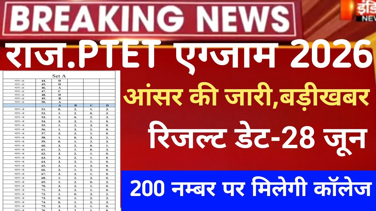 Raj Ptet Answerkey 2026/ptet cut-off 2026/ptet result date /raj ptet Cut-off mark safe score 2026