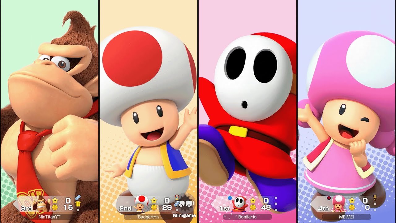 Super Mario Party Jamboree - Donkey Kong vs Toad vs Toadette vs Shy Guy - King Bowser's Keep