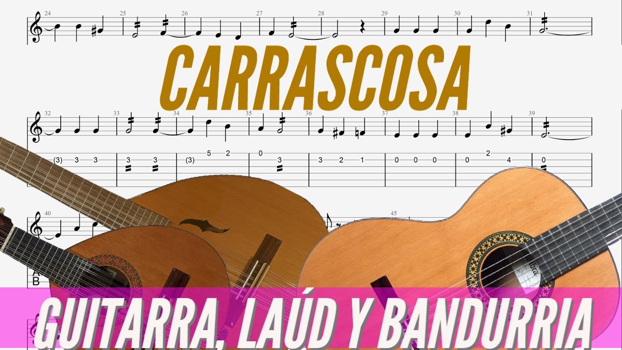J. Teixidor - Carrascosa (Pasodoble). Tutorial guitarra, laúd y bandurria partitura cifrada.