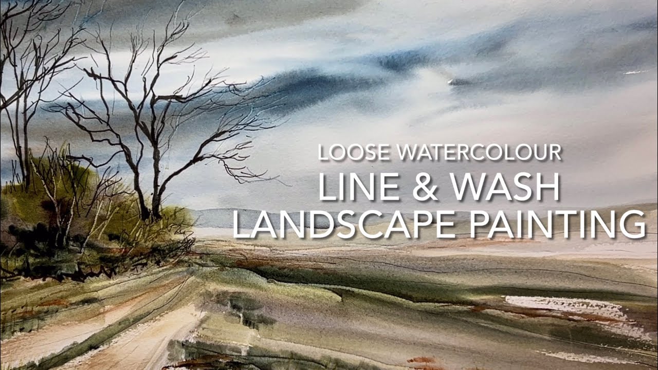 NEW BEGINNERS DEMO! Loose LINE & WASH Watercolour Landscape, Watercolor Sky Techniques Tutorial Demo