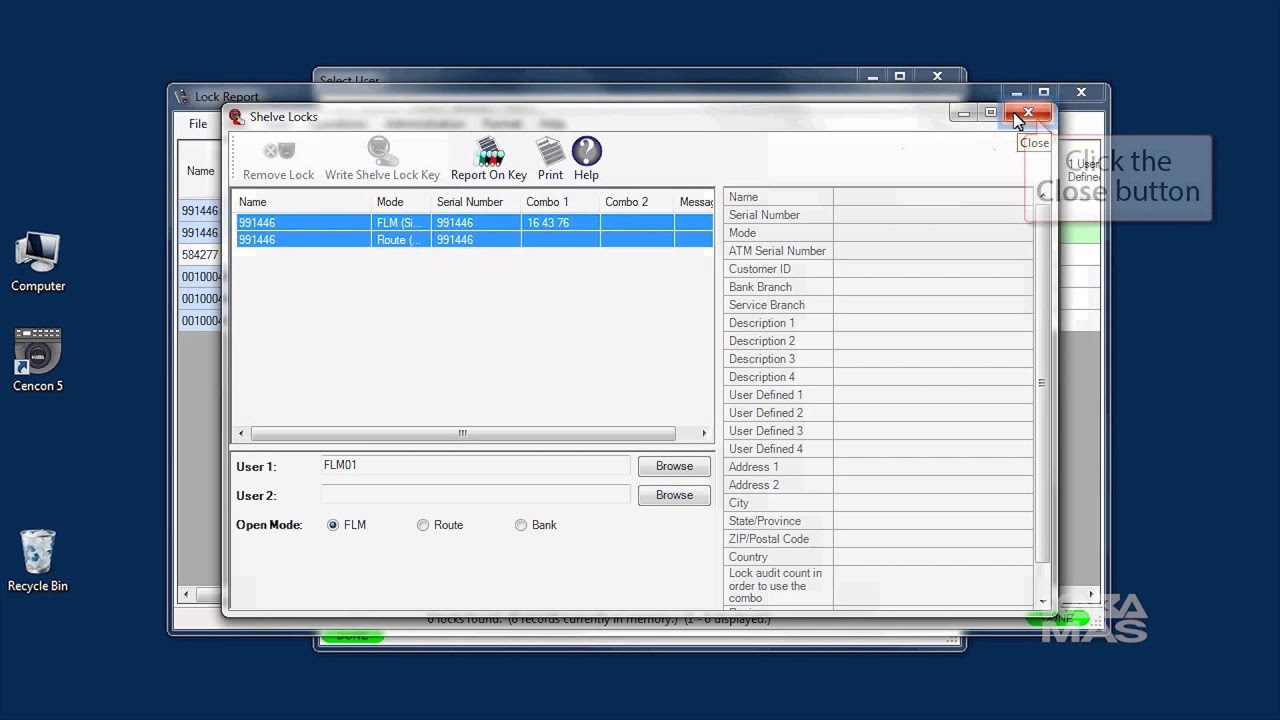 Cencon 5 Software Operation - Shelve Lock