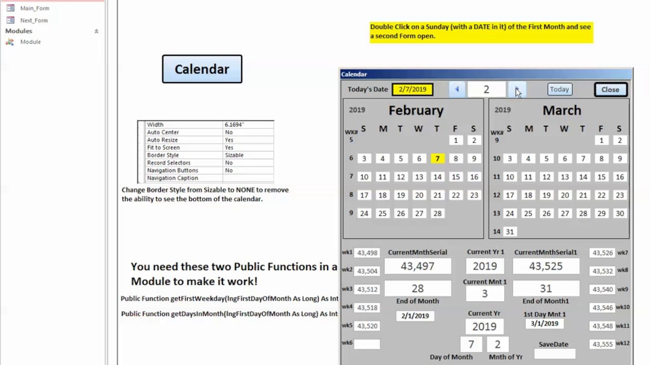 Access 2013/2016 Pop up Calendar Control VBA