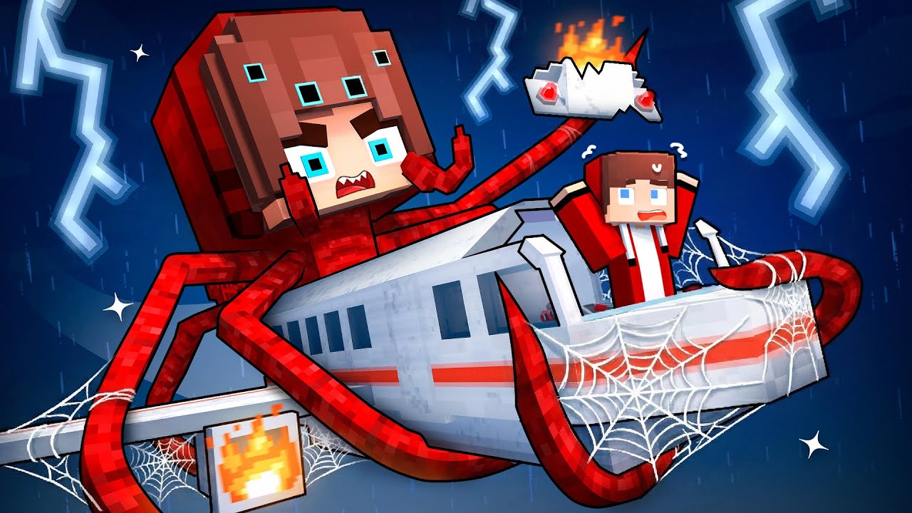 JJ`s Girl SPIDER CAUSES JJ PLANE CRASH?! - Maizen Minecraft Animation