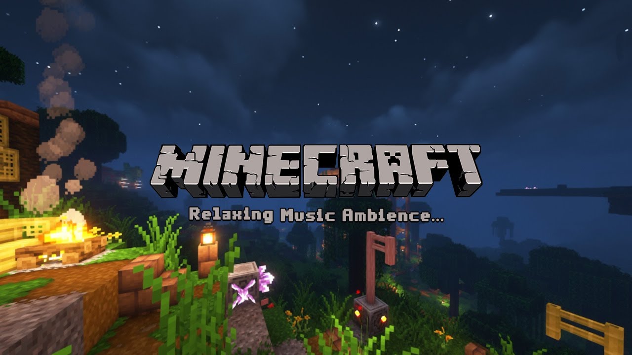 Minecraft relaxing music ambience and soft campfire sounds to study and relax to