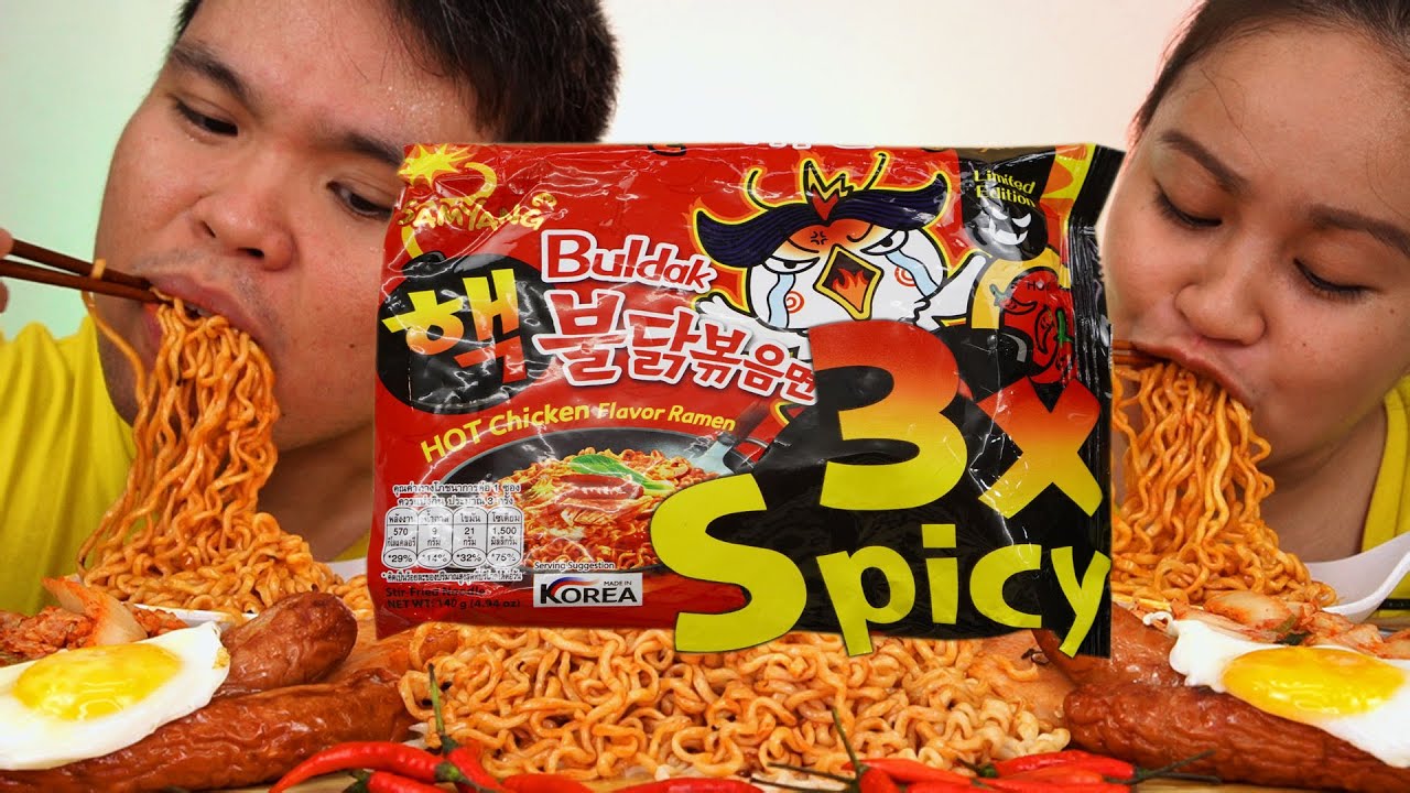 3X SPICY NOODLES CHALLENGE SAMYANG FIRE NOODLES | NO DRINKING OF WATER CHALLENGE | Ewic Mukbang