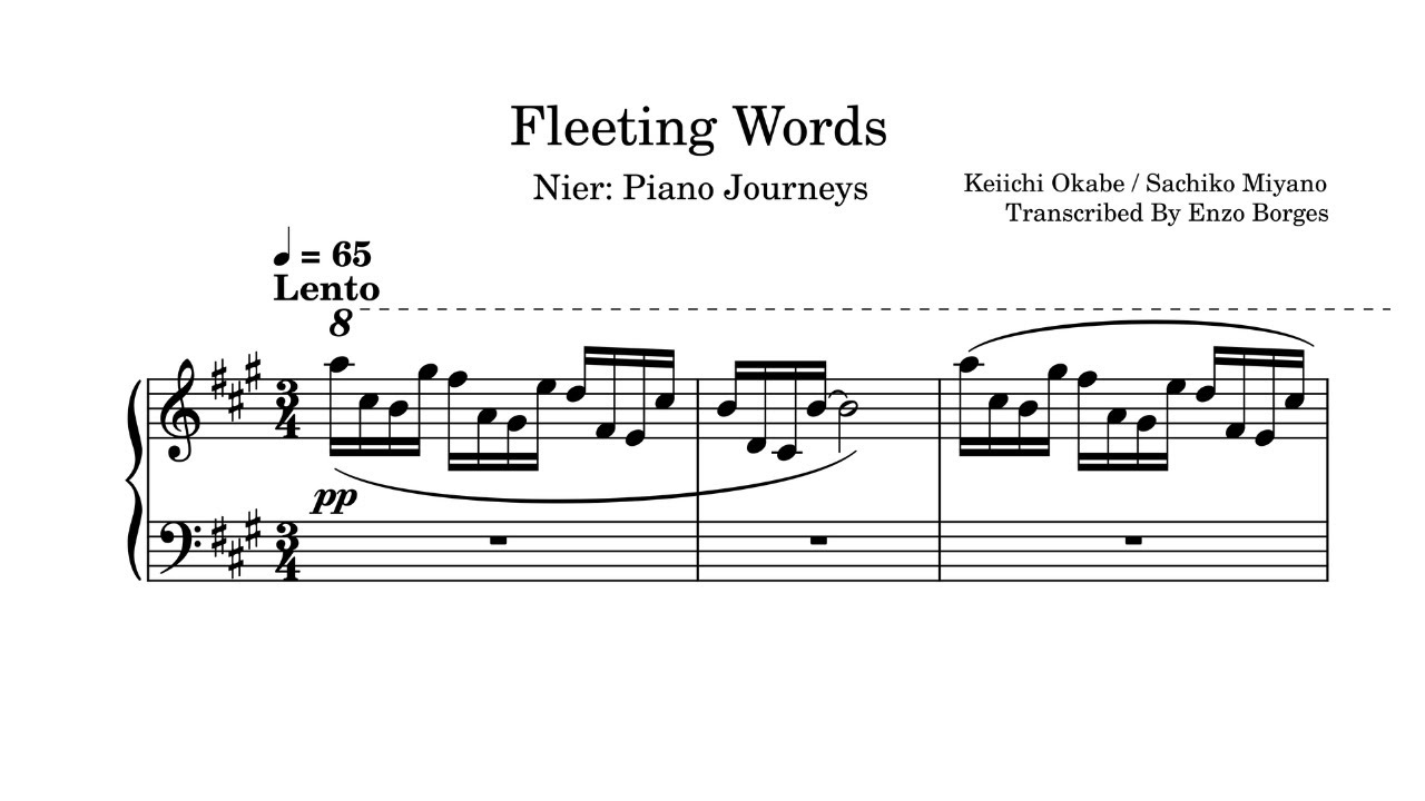 Fleeting Words - NieR Piano Journeys Arrangement - NieR Gestalt and Replicant 