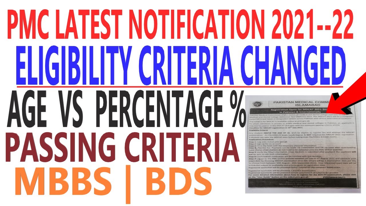 PMC LATEST NOTIFICATION  NMDCAT 2021-22 MBBS \ BDS ELIGIBILITY CRITERIA CHANGED|  PASSING MARKS