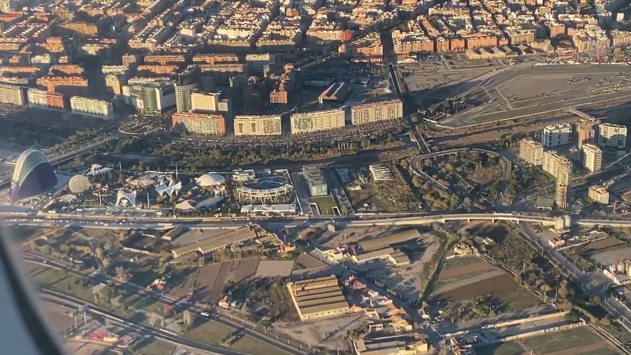 Landing in Valencia , Spain Skyview of Valencia 4k Video