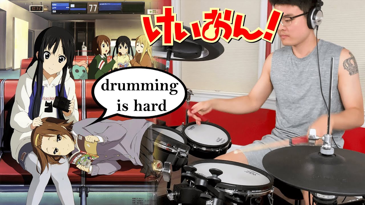 [K-ON!] Cagayake! GIRLS (OP1) drum cover but Ritsu got way better at drums